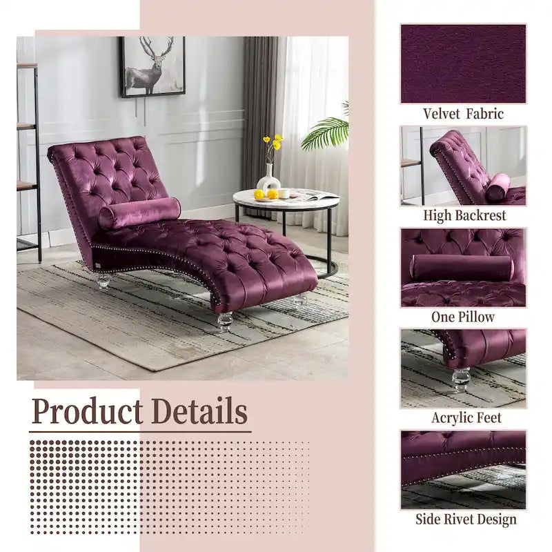 63,98 Chaise longue capitonnée avec coussin et pieds en acrylique