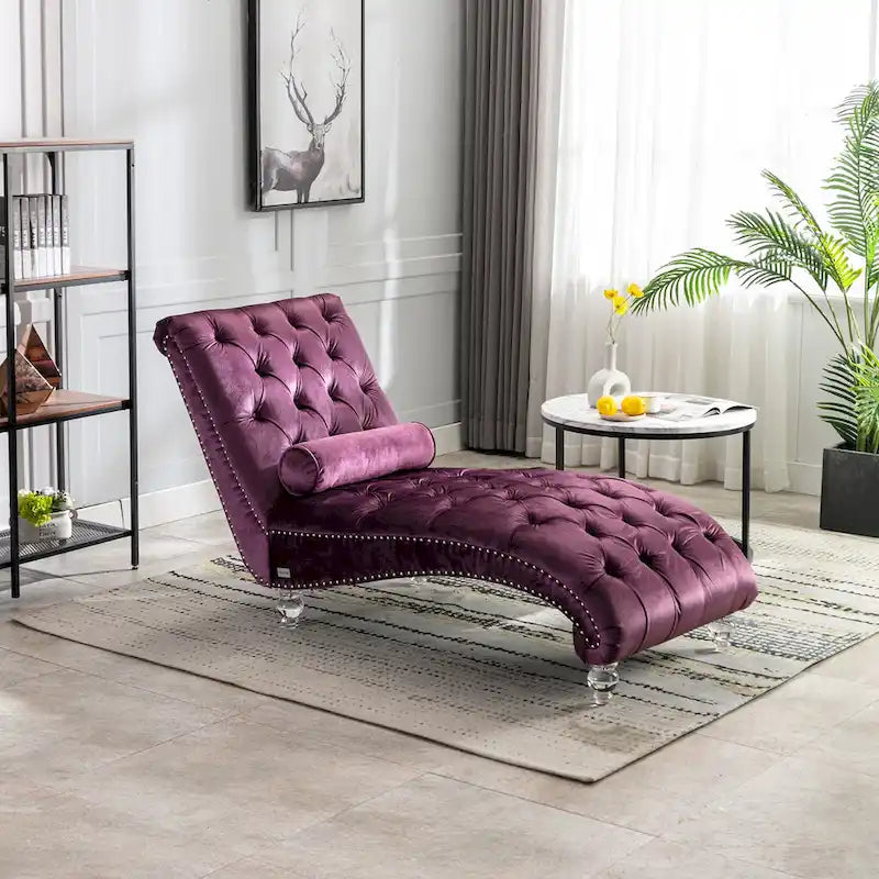 63,98 Chaise longue capitonnée avec coussin et pieds en acrylique