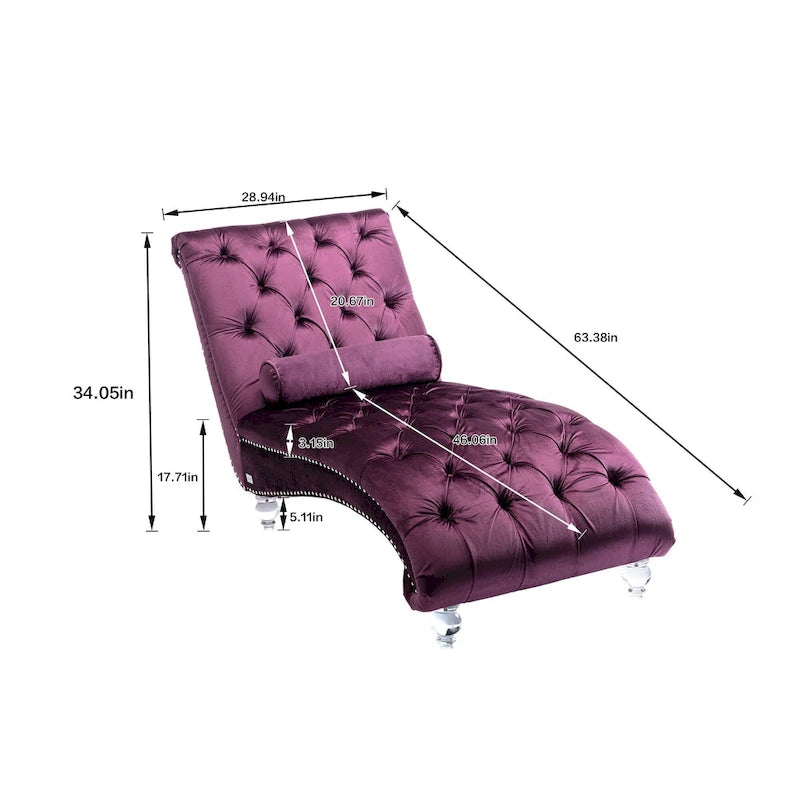 63,98 Chaise longue capitonnée avec coussin et pieds en acrylique