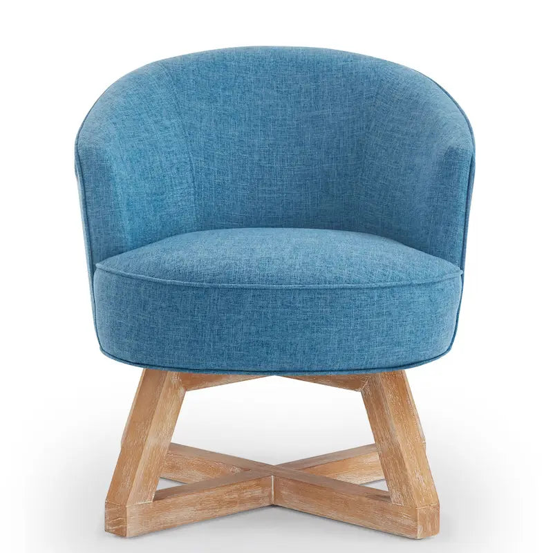 Fauteuil pivotant 360° en lin, bleu clair, moderne, 27 po, avec pieds solides