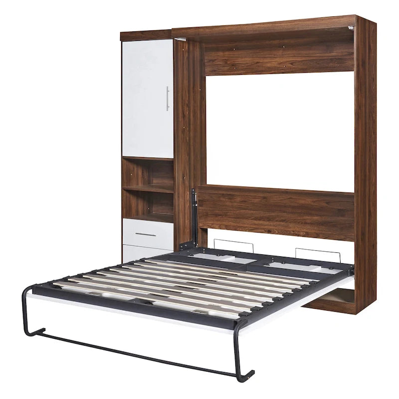 Lit escamotable double avec armoire de rangement, cadre de lit pliable à levage assisté, ensemble tout-en-un lit et armoire, indispensable pour optimiser l'espace dans les petits logements