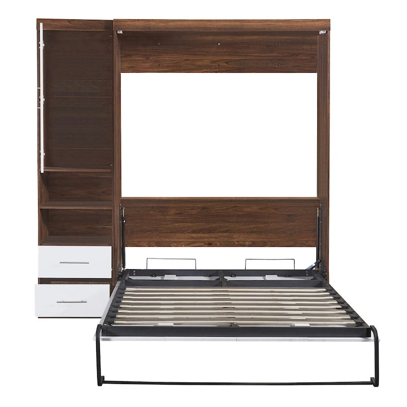 Lit escamotable double avec armoire de rangement, cadre de lit pliable à levage assisté, ensemble tout-en-un lit et armoire, indispensable pour optimiser l'espace dans les petits logements