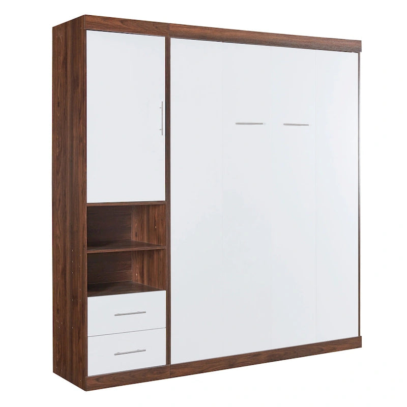 Lit escamotable double avec armoire de rangement, cadre de lit pliable à levage assisté, ensemble tout-en-un lit et armoire, indispensable pour optimiser l'espace dans les petits logements
