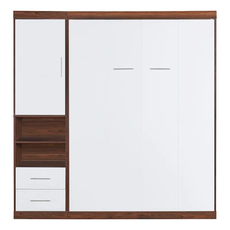 Lit escamotable double avec armoire de rangement, cadre de lit pliable à levage assisté, ensemble tout-en-un lit et armoire, indispensable pour optimiser l'espace dans les petits logements
