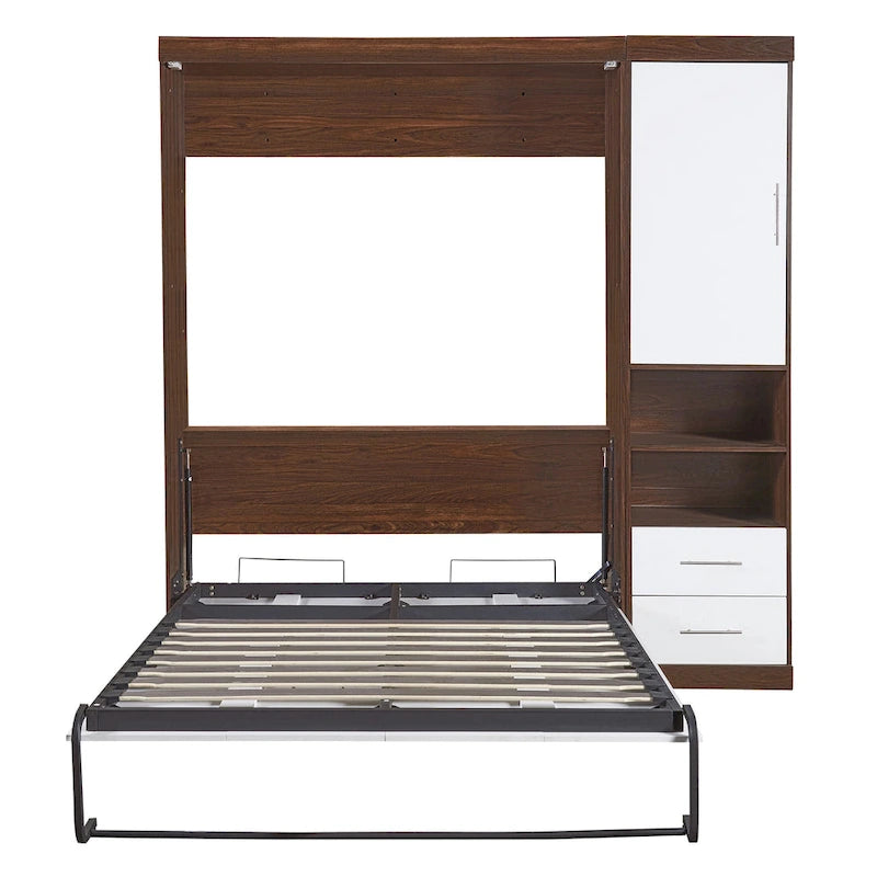 Lit escamotable double avec armoire de rangement, cadre de lit pliable à levage assisté, ensemble tout-en-un lit et armoire, indispensable pour optimiser l'espace dans les petits logements