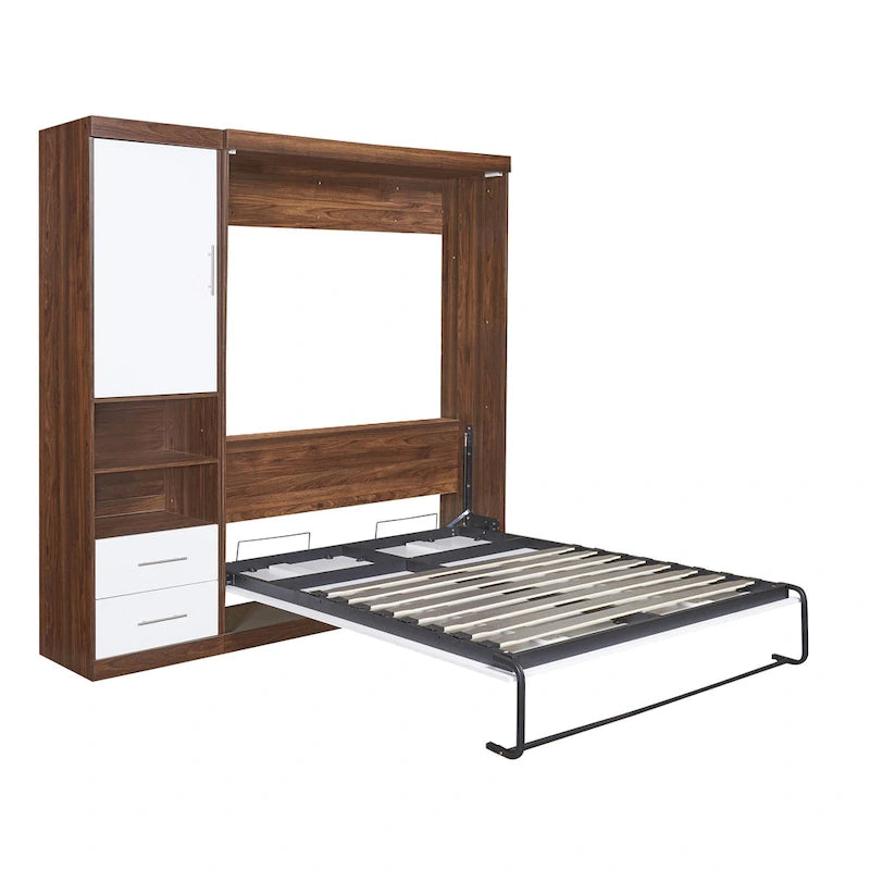 Lit escamotable double avec armoire de rangement, cadre de lit pliable à levage assisté, ensemble tout-en-un lit et armoire, indispensable pour optimiser l'espace dans les petits logements