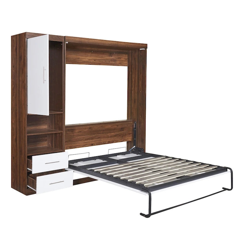 Lit escamotable double avec armoire de rangement, cadre de lit pliable à levage assisté, ensemble tout-en-un lit et armoire, indispensable pour optimiser l'espace dans les petits logements