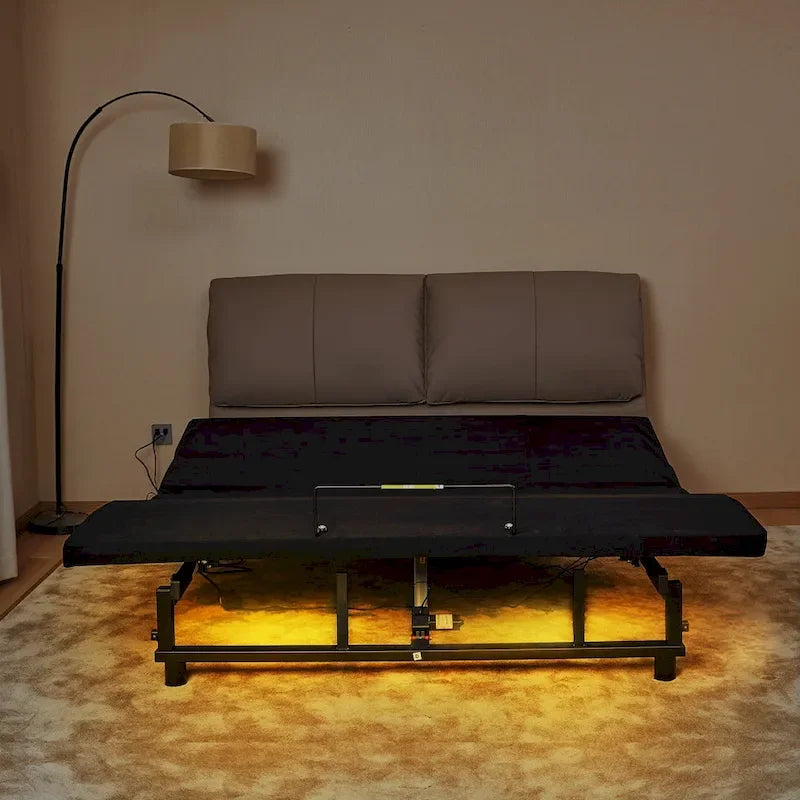 Queen Size Foldable Bed Premium Adjustable Bed Frame with Wireless Remote, USB Charging & Underbed Lighting