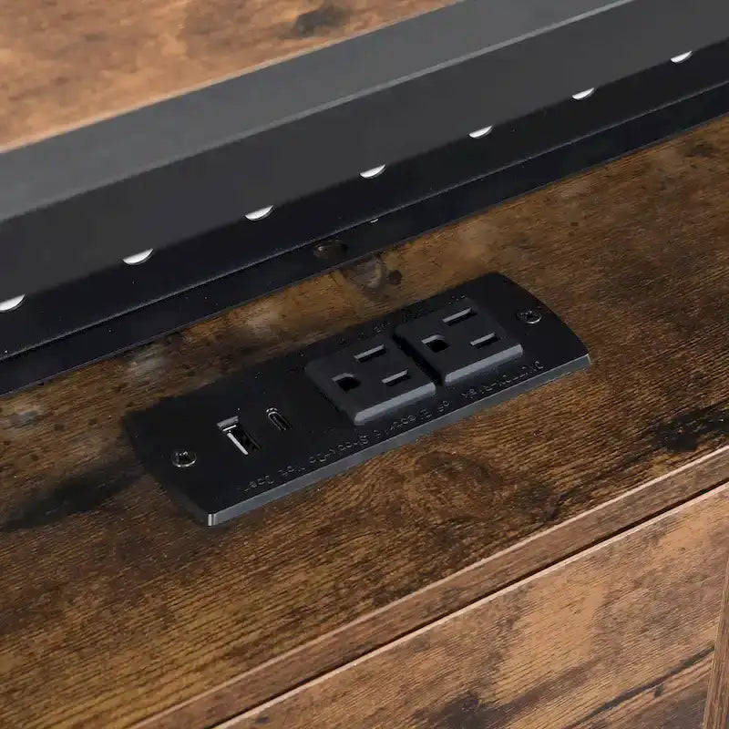 Lit plateforme en métal noir et marron, format très grand (King), avec tête de lit en bois, tiroirs sous le lit et éclairage LED, cadre de lit en métal robuste, lit de rangement moderne et élégant pour chambre principale
