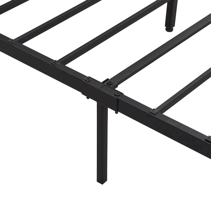 Lit plateforme en métal noir et marron, format très grand (King), avec tête de lit en bois, tiroirs sous le lit et éclairage LED, cadre de lit en métal robuste, lit de rangement moderne et élégant pour chambre principale