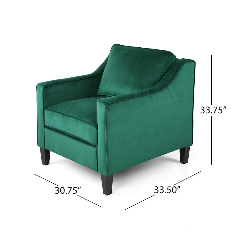 Fauteuil club en velours contemporain de 30,75 l x 33,50 L x 33,75 H