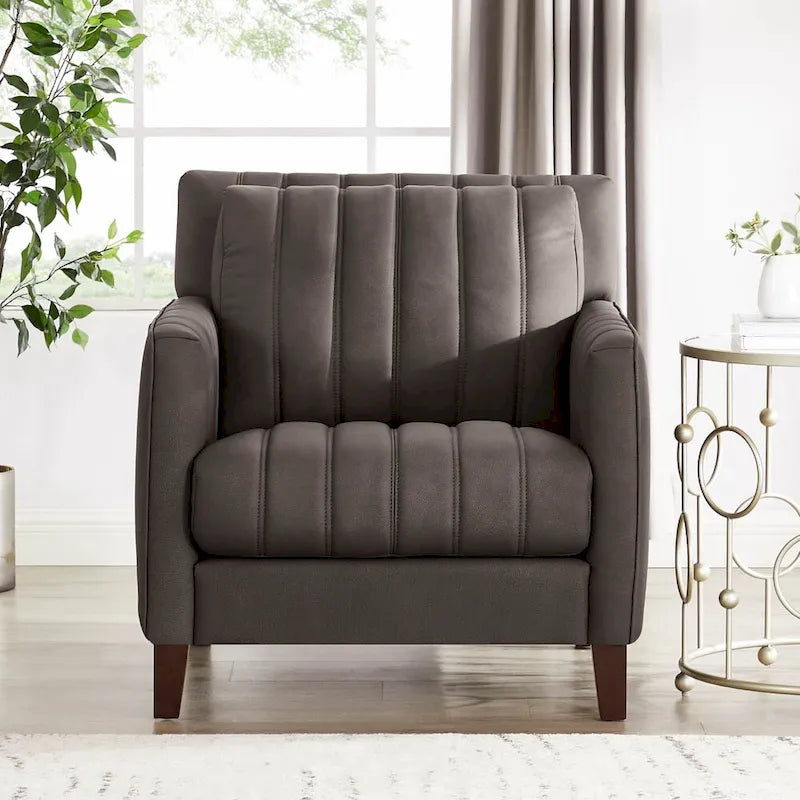 Fauteuil en cuir pleine fleur avec plumes, mousse à mémoire de forme et ressorts
