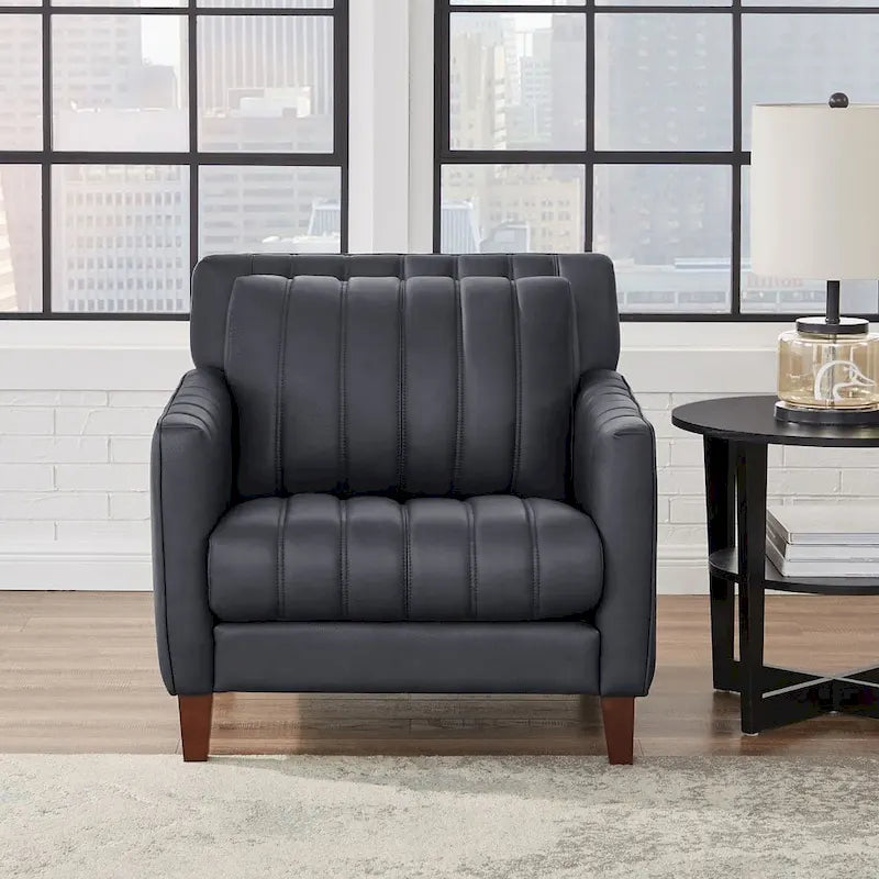 Fauteuil en cuir pleine fleur avec plumes, mousse à mémoire de forme et ressorts