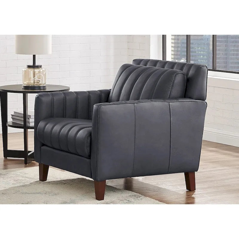Fauteuil en cuir pleine fleur avec plumes, mousse à mémoire de forme et ressorts