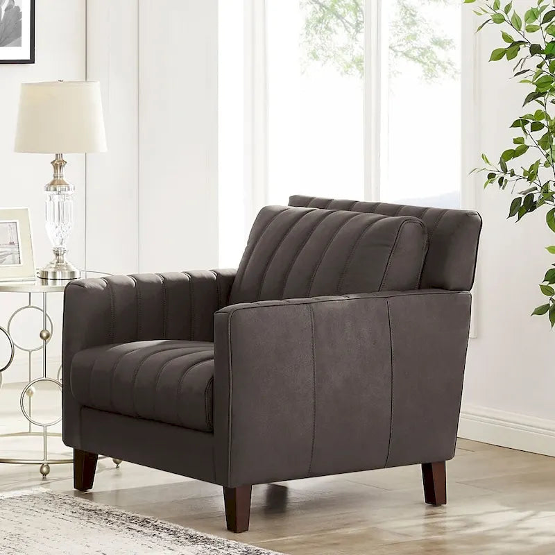 Fauteuil en cuir pleine fleur avec plumes, mousse à mémoire de forme et ressorts
