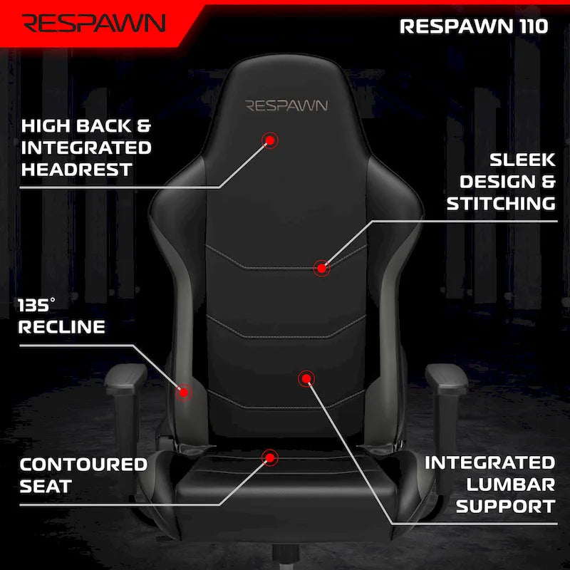Fauteuil de jeu ergonomique 110 - Chaise de bureau pour ordinateur PC à haut dossier de style course