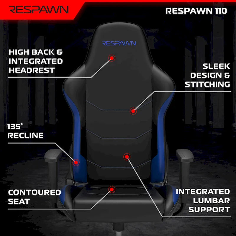 Fauteuil de jeu ergonomique 110 - Chaise de bureau pour ordinateur PC à haut dossier de style course