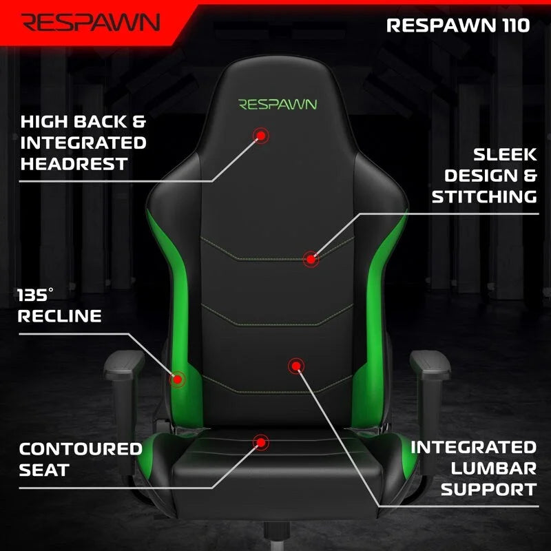 Fauteuil de jeu ergonomique 110 - Chaise de bureau pour ordinateur PC à haut dossier de style course