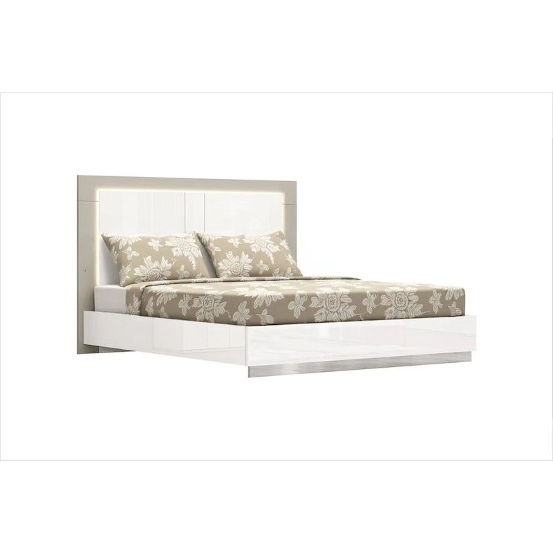 Cadre de lit King blanc brillant avec tête de lit LED