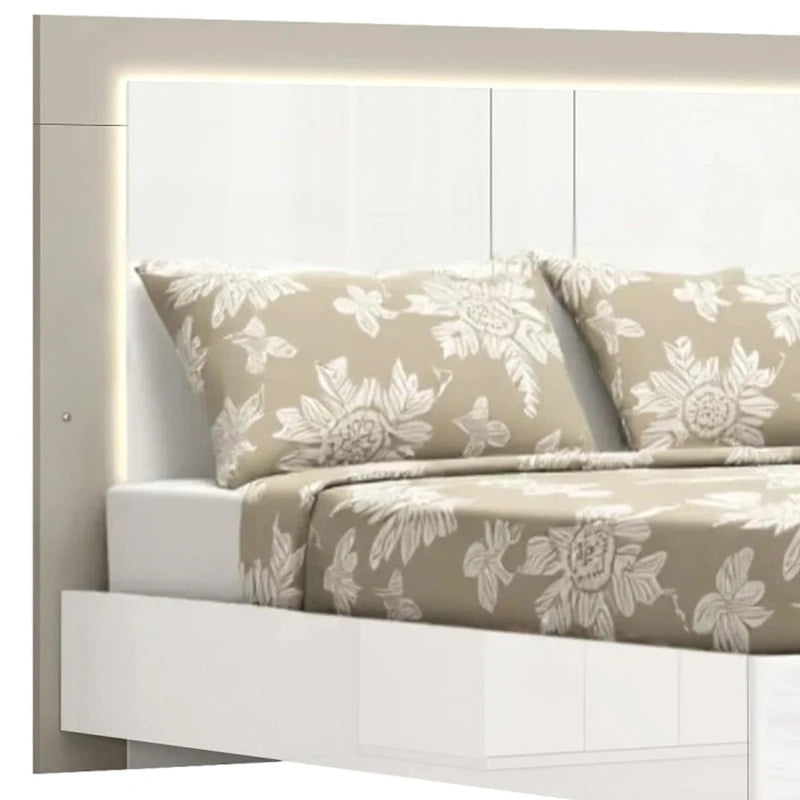 Cadre de lit King blanc brillant avec tête de lit LED