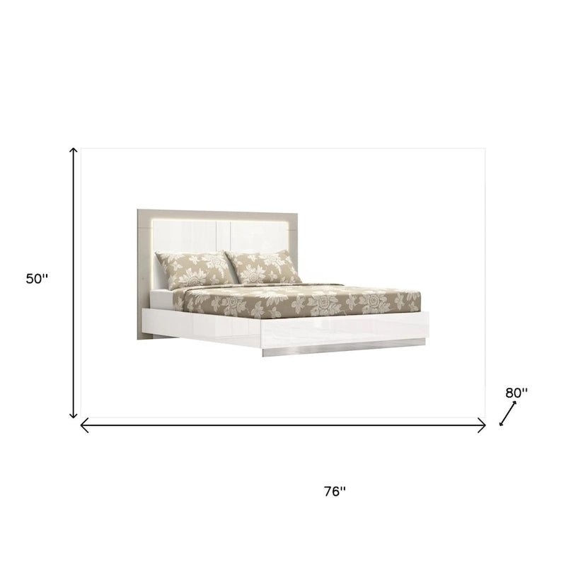 Cadre de lit King blanc brillant avec tête de lit LED