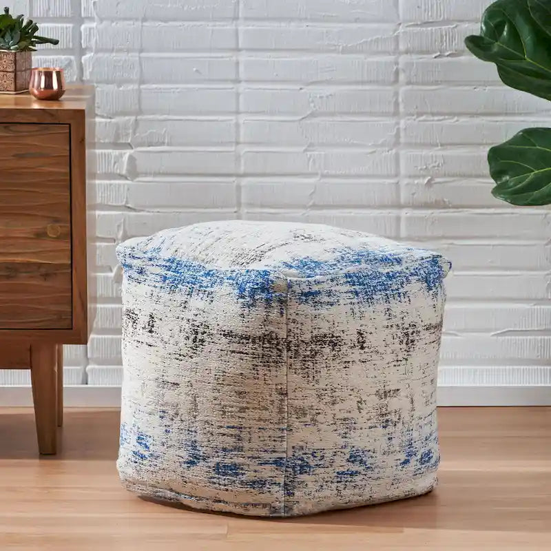 Pouf cube en tissu bohème tissé à la main