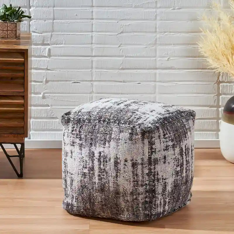 Pouf cube en tissu bohème tissé à la main