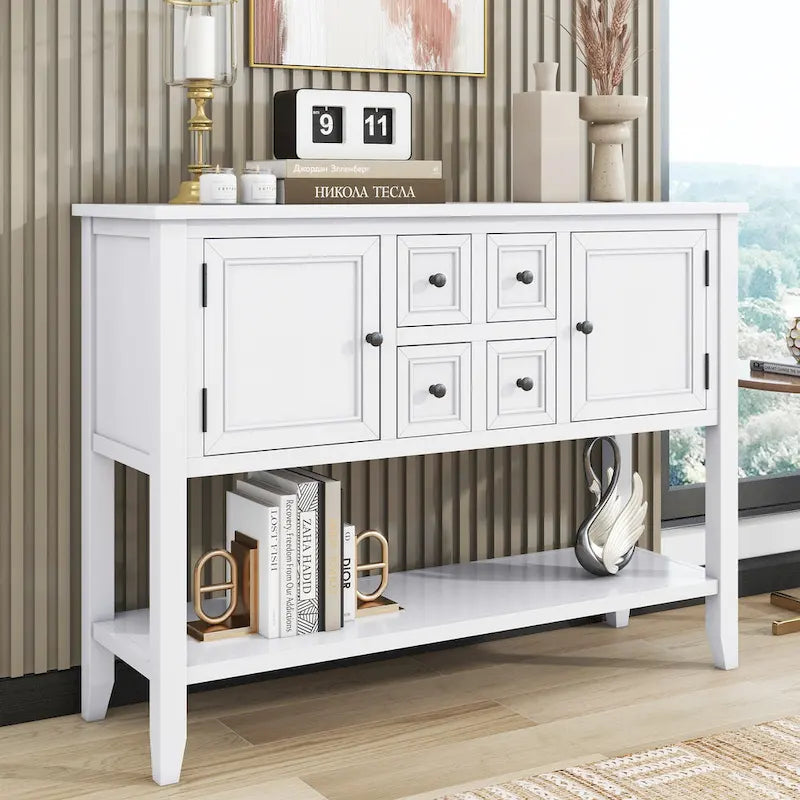 Vintage Console Table with 4 Drawers and Bottom Shelf