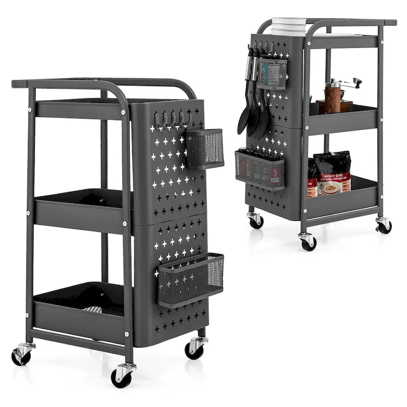 3Tier Rolling Cart Storage Trolley Organizer Mobile Metal Utility Cart