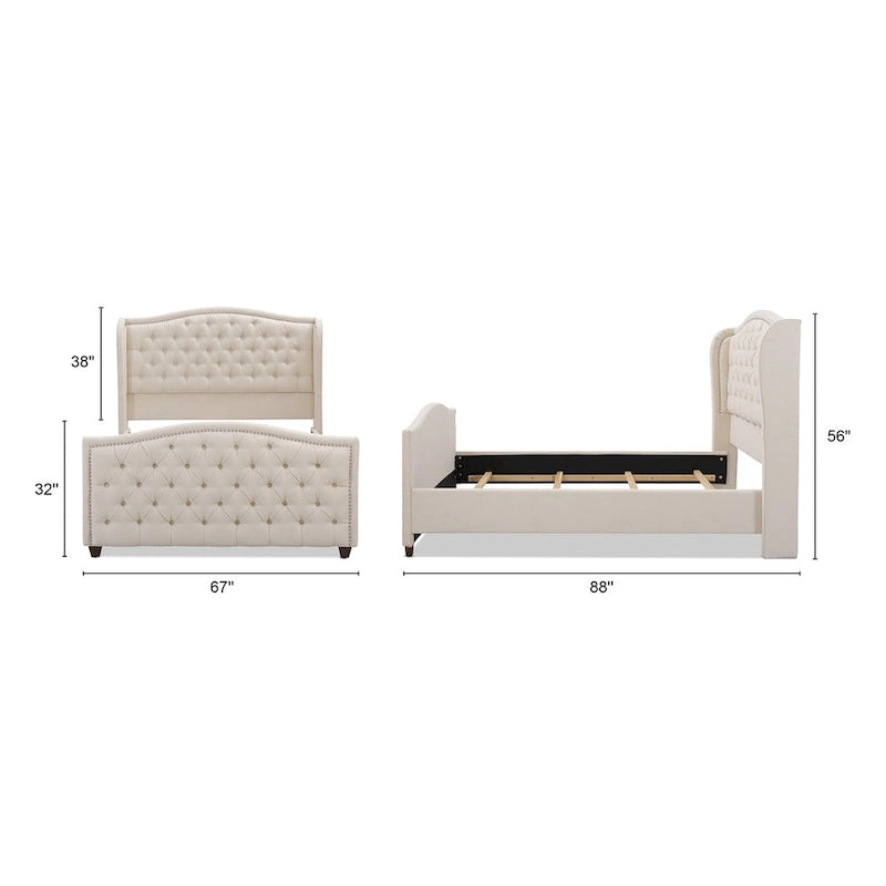 Lit à panneau moderne, cadre de lit avec tête de lit capitonnée, support de plateforme stable, accent de chambre minimaliste et élégant, meuble de couchage confortable pour toutes les pièces