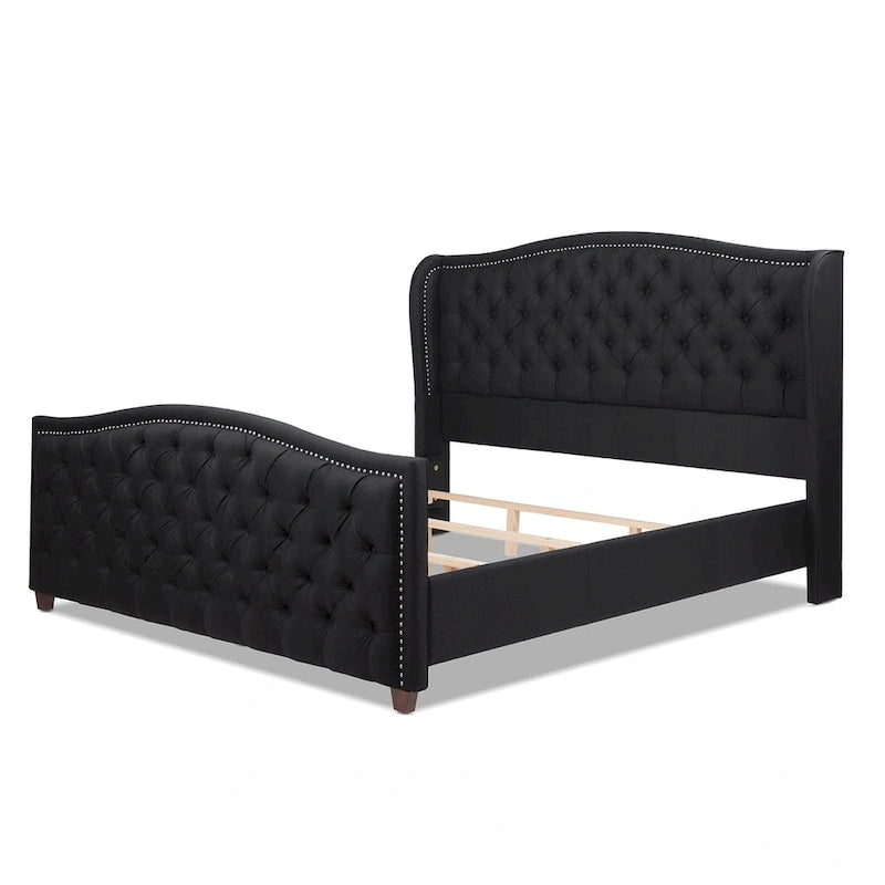 Lit à panneau moderne, cadre de lit avec tête de lit capitonnée, support de plateforme stable, accent de chambre minimaliste et élégant, meuble de couchage confortable pour toutes les pièces