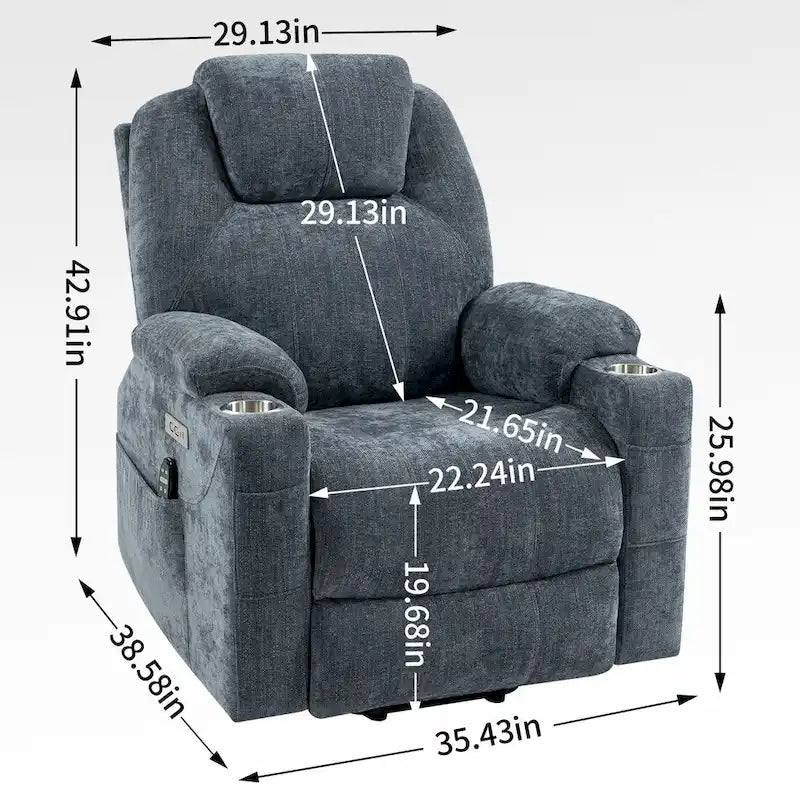 Fauteuil releveur électrique en chenille, capacité jusqu'à 159 kg (350 lb), mécanisme de mouvement robuste avec massage par vibration à 8 points et soutien lombaire