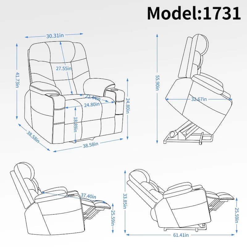 Fauteuil releveur électrique en chenille, capacité jusqu'à 159 kg (350 lb), mécanisme de mouvement robuste avec massage par vibration à 8 points et soutien lombaire