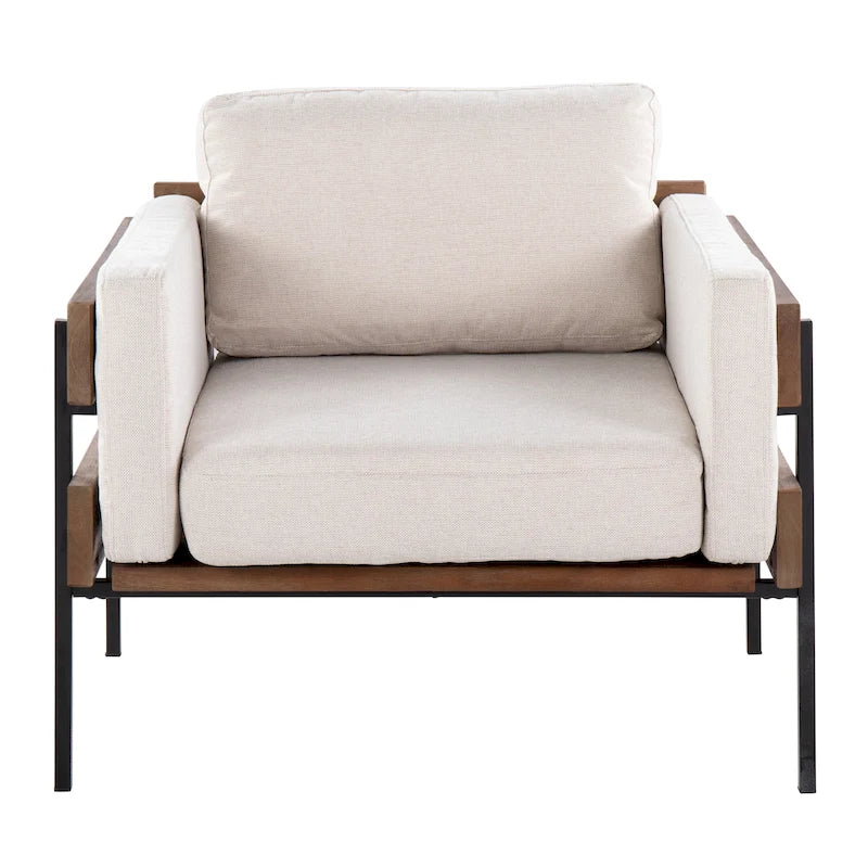 Fauteuil de style ferme, structure en bois et métal, fauteuil rembourré