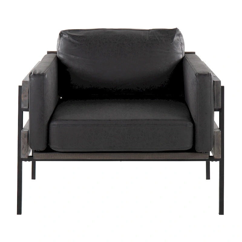 Fauteuil de style ferme, structure en bois et métal, fauteuil rembourré
