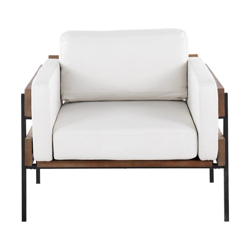 Fauteuil de style ferme, structure en bois et métal, fauteuil rembourré