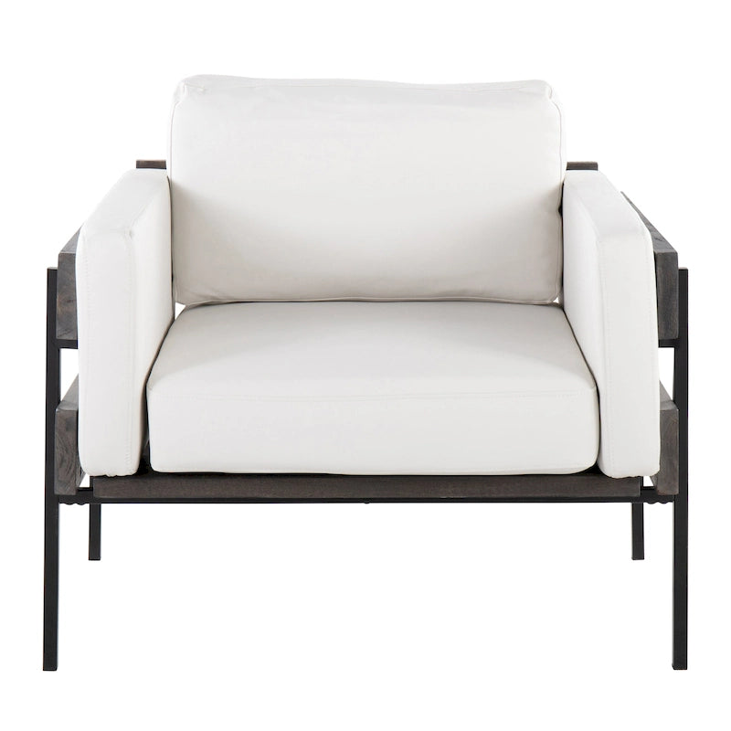 Fauteuil de style ferme, structure en bois et métal, fauteuil rembourré