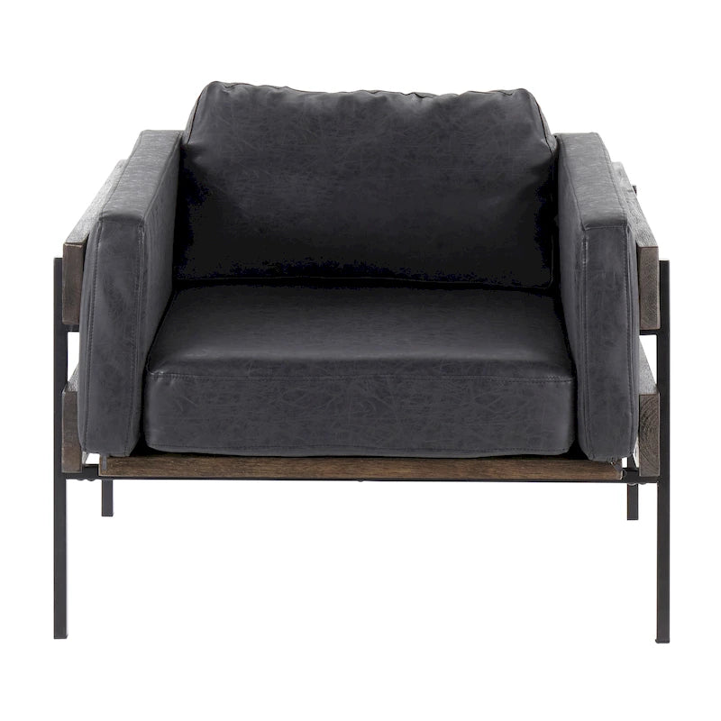 Fauteuil de style ferme, structure en bois et métal, fauteuil rembourré