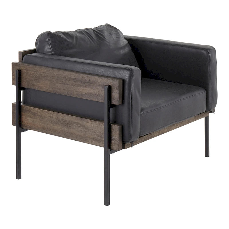 Fauteuil de style ferme, structure en bois et métal, fauteuil rembourré