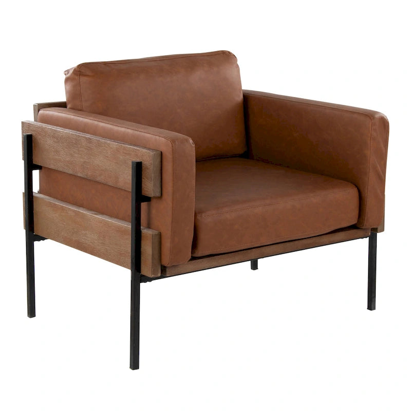 Fauteuil de style ferme, structure en bois et métal, fauteuil rembourré