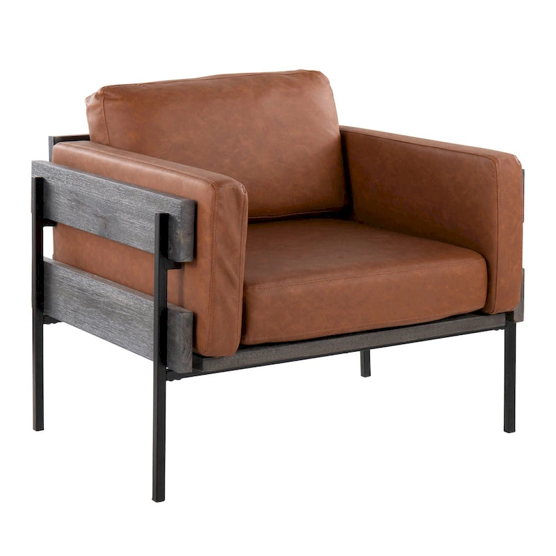 Fauteuil de style ferme, structure en bois et métal, fauteuil rembourré