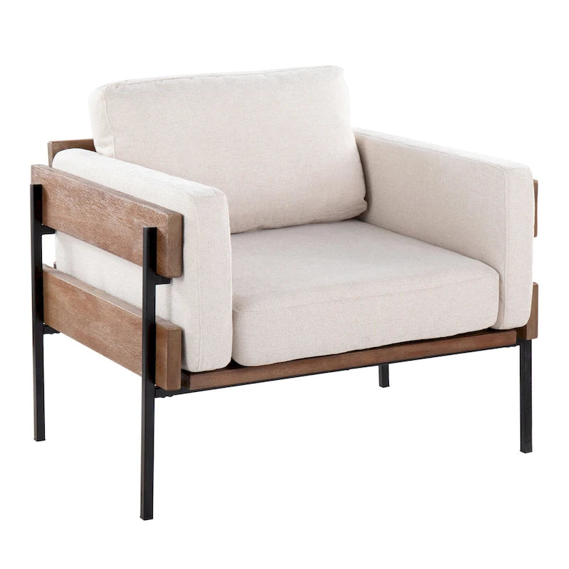 Fauteuil de style ferme, structure en bois et métal, fauteuil rembourré