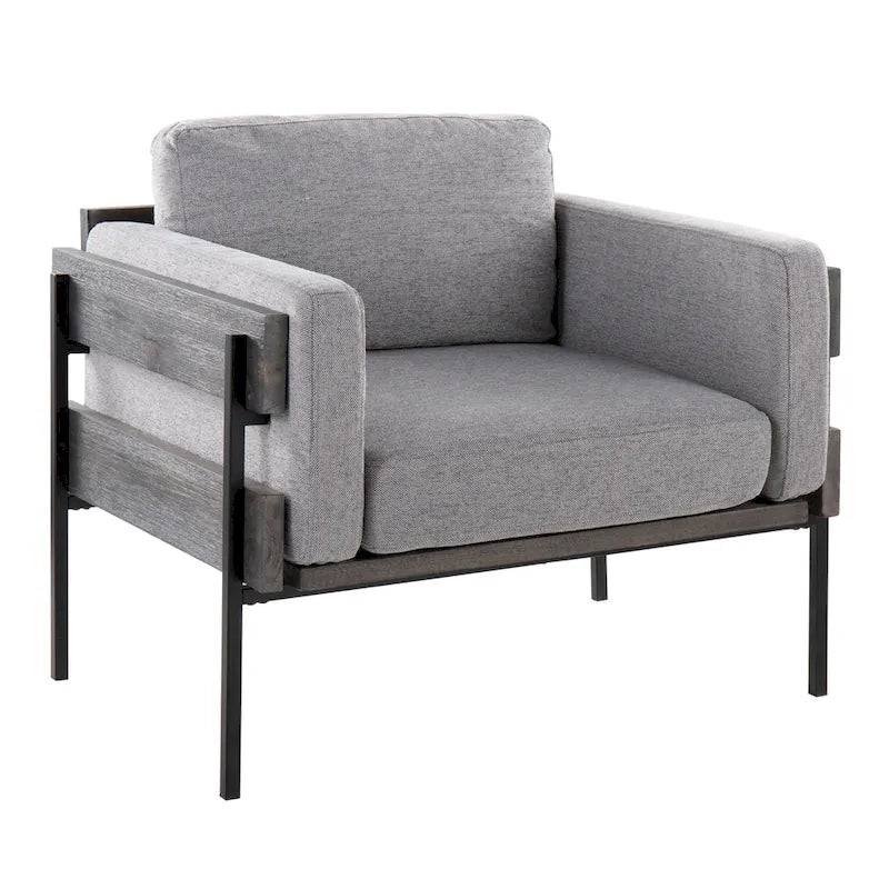 Fauteuil de style ferme, structure en bois et métal, fauteuil rembourré