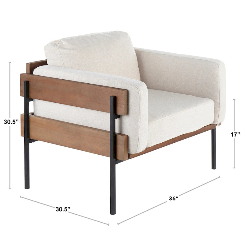 Fauteuil de style ferme, structure en bois et métal, fauteuil rembourré