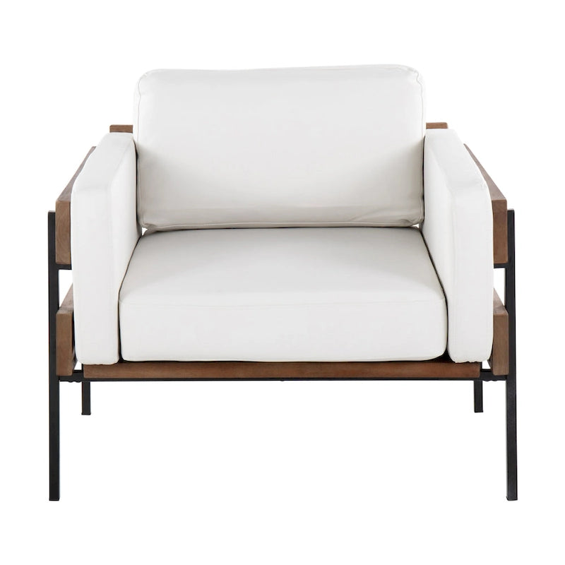 Fauteuil de style ferme, structure en bois et métal, fauteuil rembourré