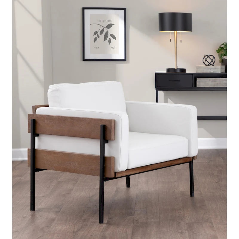 Fauteuil de style ferme, structure en bois et métal, fauteuil rembourré