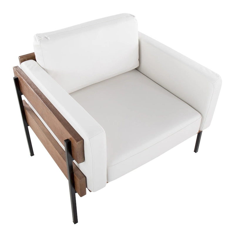 Fauteuil de style ferme, structure en bois et métal, fauteuil rembourré
