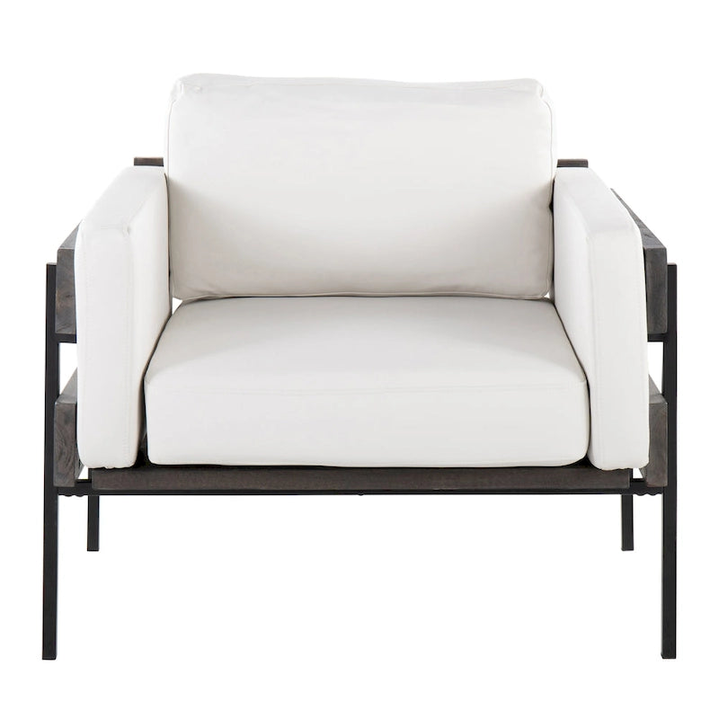 Fauteuil de style ferme, structure en bois et métal, fauteuil rembourré
