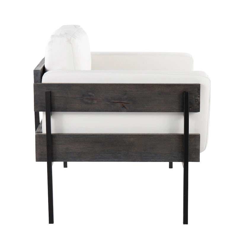Fauteuil de style ferme, structure en bois et métal, fauteuil rembourré