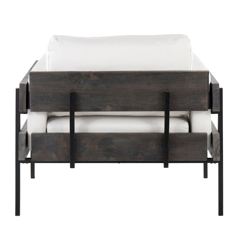 Fauteuil de style ferme, structure en bois et métal, fauteuil rembourré